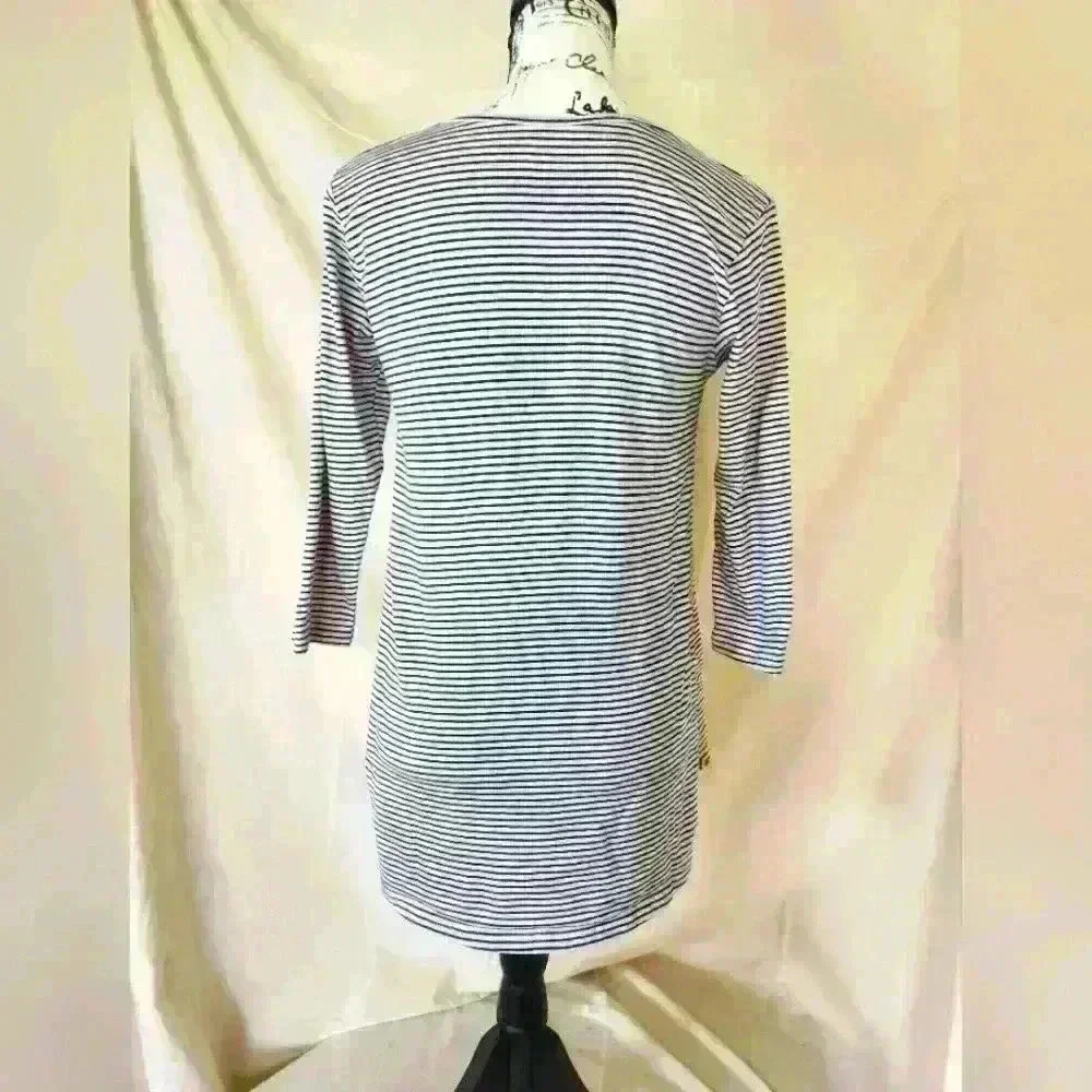 Striped Long Sleeve Tunic Top - Women's Size Large, Light Pink with Blue Stripes - Picture 3 of 5